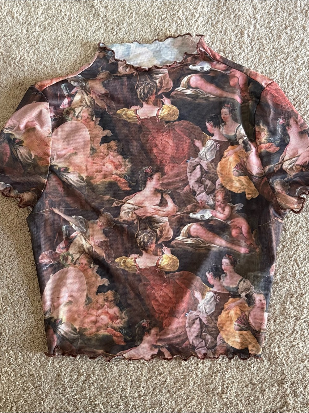 Artistic Printed Mesh Short-Sleeve Women’s Shirt - Multi